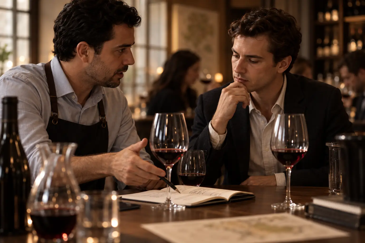 Profissionais conversando sobre vinho